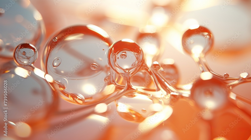 Poster macro shot of liquid or air. abstract glass molecule sctructure, macro shot 3d render with depth of 