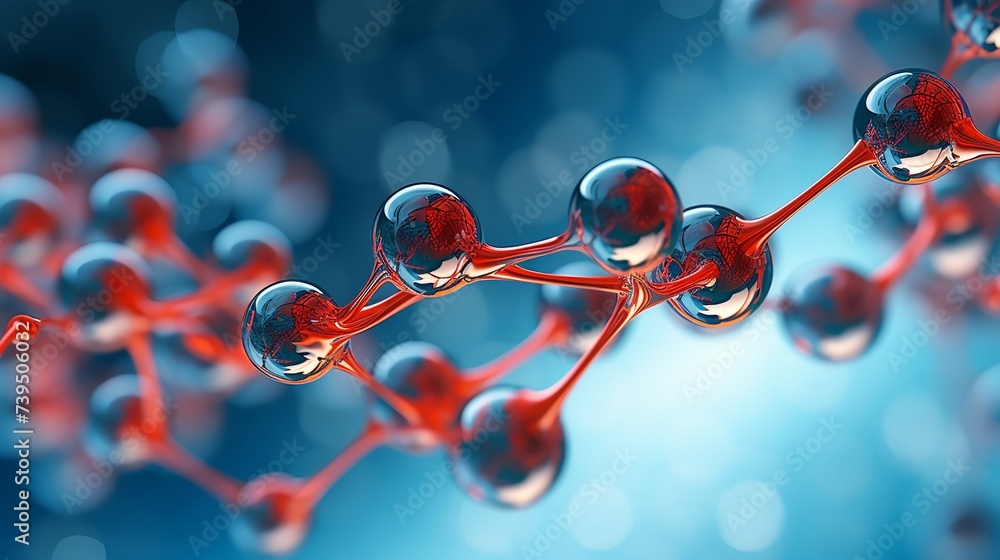 Poster macro shot of liquid or air. abstract glass molecule sctructure, macro shot 3d render with depth of 