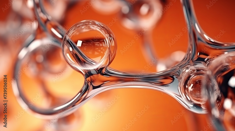 Poster macro shot of liquid or air. abstract glass molecule sctructure, macro shot 3d render with depth of 