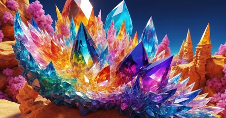 Abstract colorful crystals background. Impressive art. Fantastic mood. Treasure and natural beauty concept. Bright still photo illustration. - obrazy, fototapety, plakaty