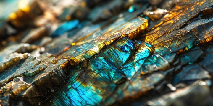 Closeup macro photography of a labradorite crystal rock
