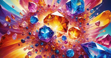 Abstract colorful crystals background. Impressive art. Fantastic mood. Treasure and natural beauty concept. Bright still photo illustration.
