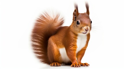 Obraz premium Portrait of eurasian red squirrel in front of a white background