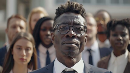 Visionary Leader Frontline - Front view of a visionary leader standing confidently in front of a team