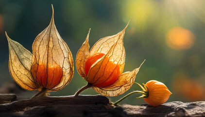 Physalis - Miechunka, piękne pomarańczowe kwiaty jak lampiony - obrazy, fototapety, plakaty
