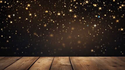 Naklejka na ściany i meble Stars background with wooden table