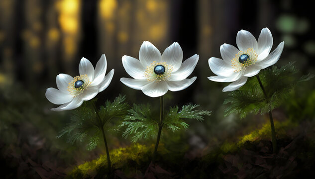 Białe kwiaty anemony