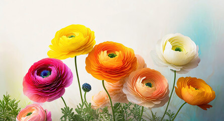Kolorowe kwiaty jaskry. Wiosenna tapeta - obrazy, fototapety, plakaty