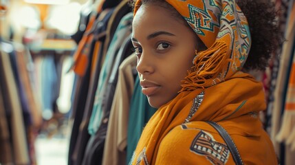 Contemplative Woman in Patterned Scarf