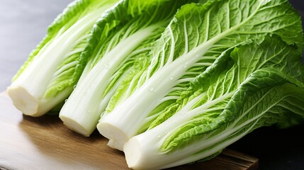 Top view asian cabbage bok choy on marble table close up