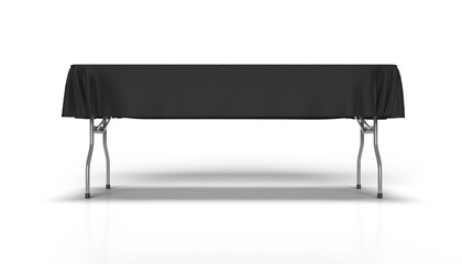 Trade show exhibition half drop table runner drape cloth banner or table cover. 3d render illustration, front view.