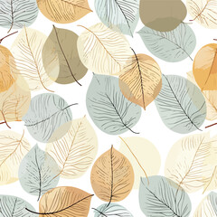 Fototapeta na wymiar Seamless leaf background soft coloured pattern in