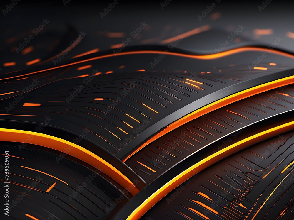 Poster abstract background of futuristic perforated technology with bright orange neon lines. concept desig