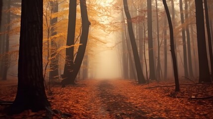 foggy in autumn forest