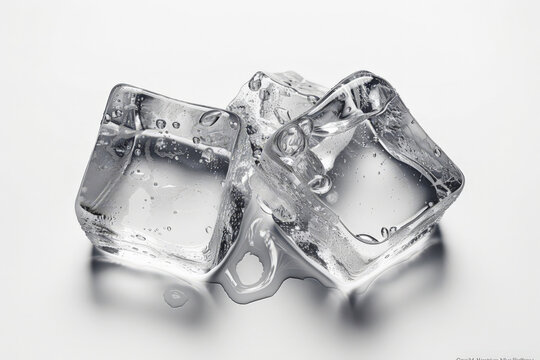 Three ice cubes on white background.