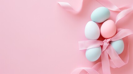 Fundo fotográfico de páscoa rosa com ovos coloridos e cores pastéis