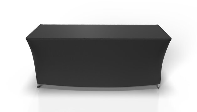 Black Stretch Tablecloth Fitted on a Trestle Table. 3D Render illustration with transparent background.