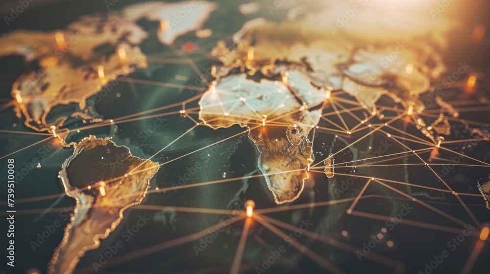 Poster digital globe with network lines - a futuristic representation of a globe with glowing network lines