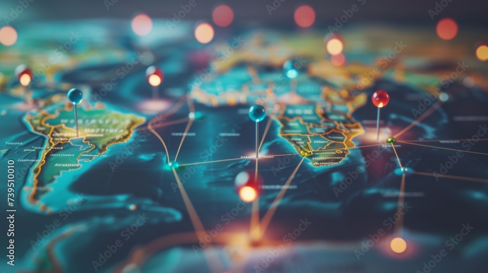 Poster interconnected world data network - a high-tech image of a globe with digital connections representi