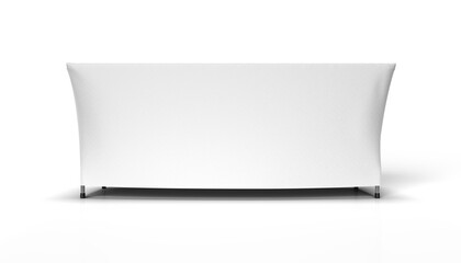 White Stretch Tablecloth fitted to a Trestle Table and isolated. 3D Render Illustration for mockups. Transparent Background.