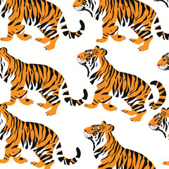 Fototapeta na wymiar Seamles striped tiger skin pattern isolated White