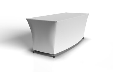 White Stretch Tablecloth fitted to a Trestle Table and isolated. 3D Render Illustration for mockups. Transparent Background.