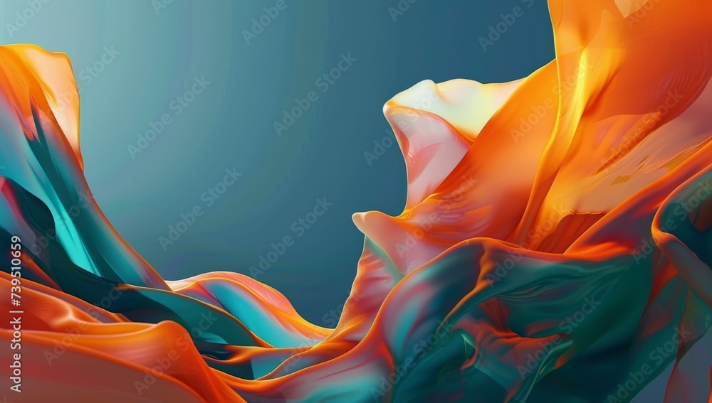 Poster abstract backgrounds in the style of dark aquamarine and orange flowing forms generative ai