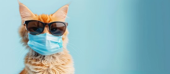 cat wearing sunglasses and protective medical mask isolated