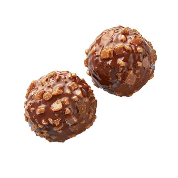 Chocolate candy ball shape filled with nuts, isolated on white background.