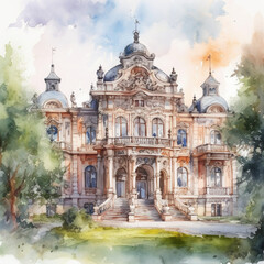 Fototapeta na wymiar Oil painting on a beautiful palace.