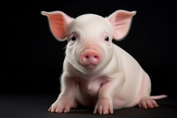 Cute piglet sitting on a black background