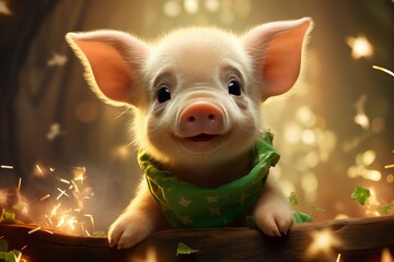 Cute small piglet in front of a illuminated background