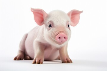 Cute piglet standing isolated on white background