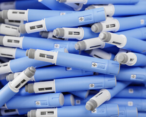 A large group of injectors / dosing pens  for subcutaneous injection of antidiabetic medication or...