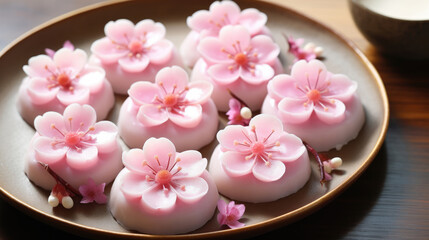 Japanese traditional sweet. Sakura marzipan sweets