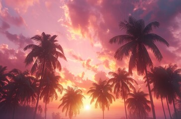 dramatic sunset over palm trees