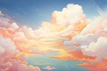 Sunset Dreams: A Vibrant Cloudscape Painting - obrazy, fototapety, plakaty
