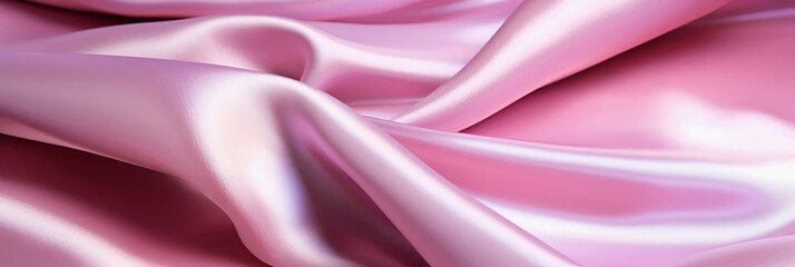 Obraz premium Dreamy pink background with silk fabric texture, flat folds. Romantic background for your design. Banner