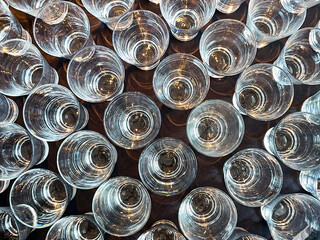 Pattern formed by th tops of drinking glasses on the table of a restaurant