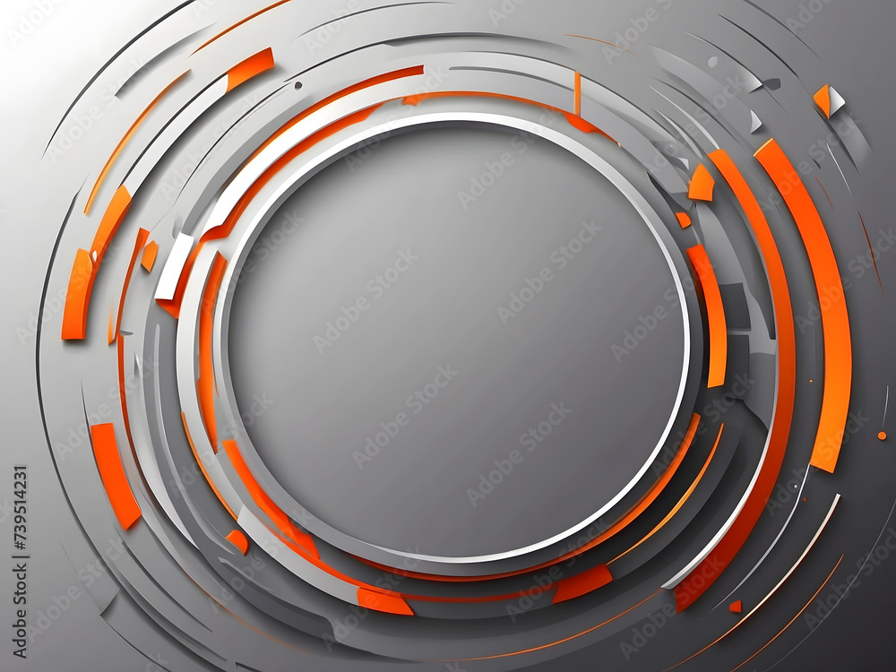 Poster grey circle on an abstract tech background design with orange lighting design. banner design in vect