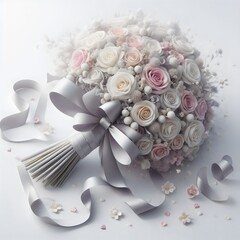 the bouquet wrapped in satin ribbon, ready for a romantic gesture.white background