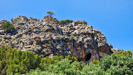 Breathtaking steep rocky cliffs of Sa Calobra, Spain