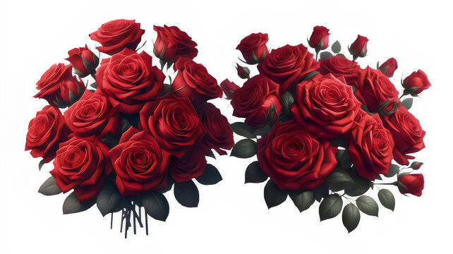 Picture a classic bouquet of red roses—the epitome of love and passion. The velvety petals form tight clusters, exuding timeless elegance on transparent background