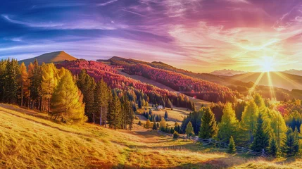 Photo sur Plexiglas Couleur miel autumn landscape in the mountains. Simple vibrant landscape of nature in the summer morning. Generative AI