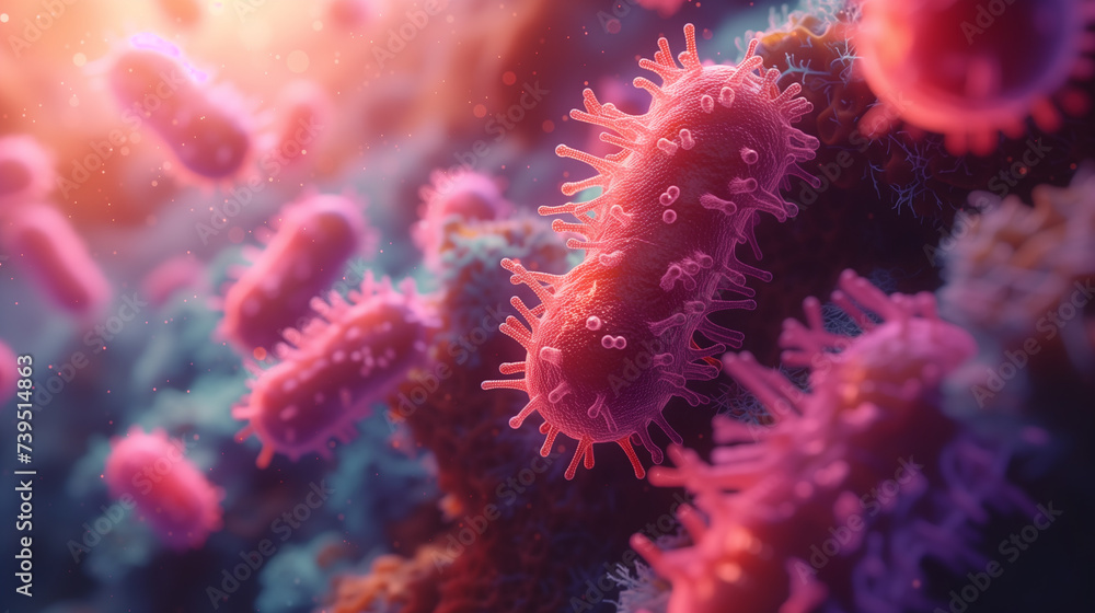 Poster unlock the secrets of microbial life with microscope, capturing complexity of viruses and bacteria