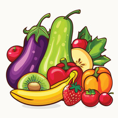 Fruit and vegetable healthy diet food on bright b