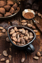 Composition with cocoa powder, beans and chocolate