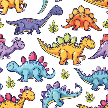 Funny dinosaurs seamles pattern. Jurassic period