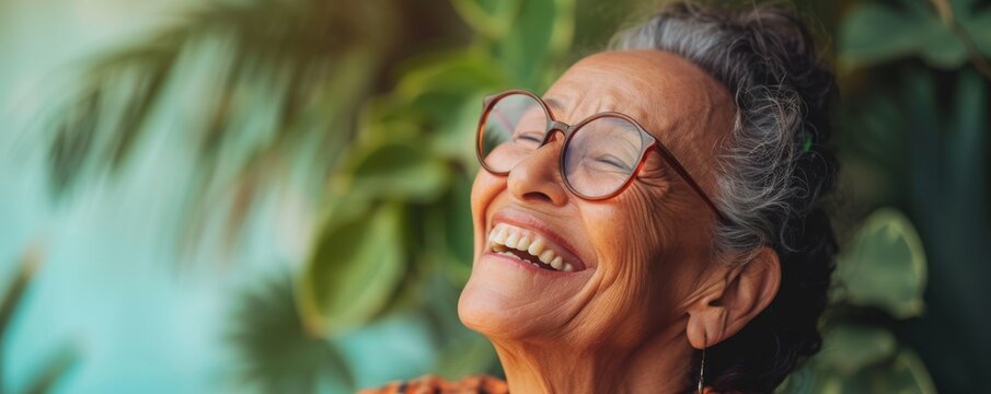 Old woman smile on color background