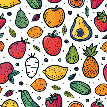 Hand drawn fruits and vegetables doodle set. Edit